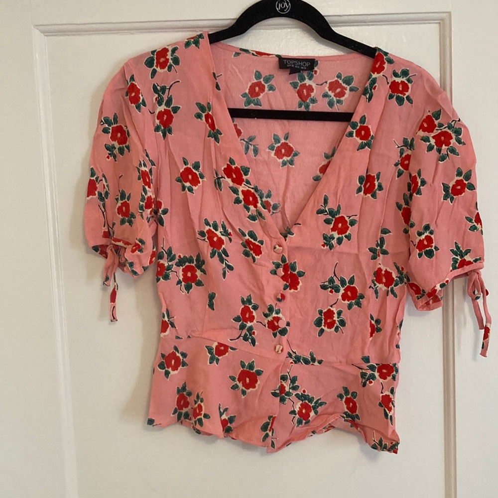 Topshop Pink Floral Peplum Blouse